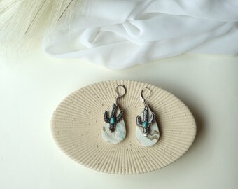 Cactus Charm Earrings, Western Dangle Earrings, Polymer Clay Jewelry, Southwest Cactus Gift for Her, Desert Vibes for Desert Bride to Be