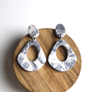 Monochrome Black and White Faux Stone Earrings, Homemade with Super Light Clay, Edgy Goth Earrings, Modern Jewelry for Work, Alt Jewelry