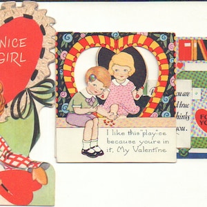 Cartoline di San Valentino con bambole di carta vintage degli anni Trenta