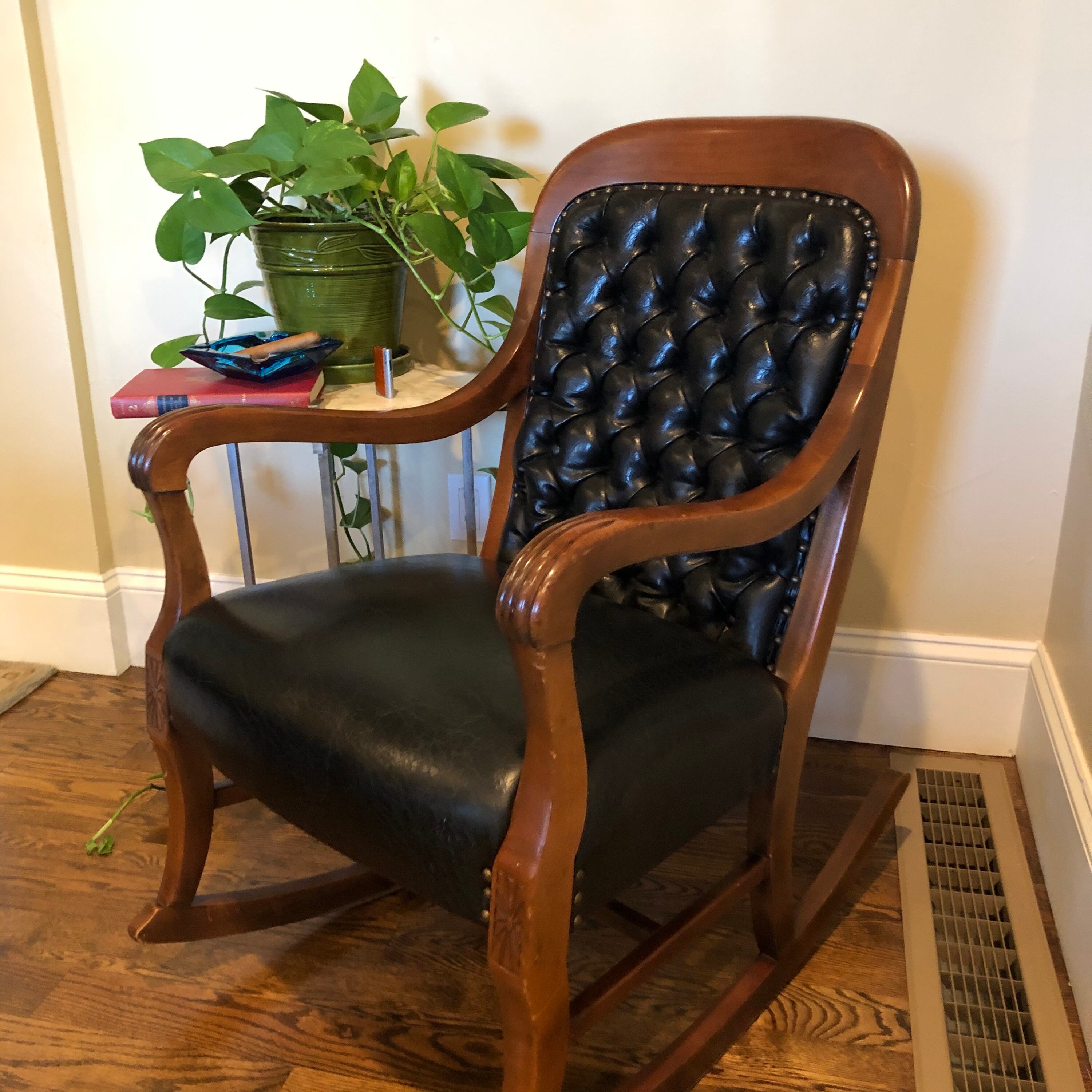 MCM Tufted Leather Rocking Chair Black Leather MidCentury Etsy