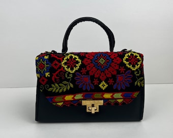 Palestinian Embroidered Colorful Handbag With Adjustable/Removable Strap