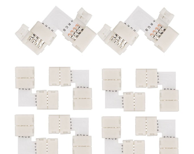10mm L-shape 4 pins-conductor Quick Splitter Right Angle Corner Connector,Strip to Strip for 5050 RGB LED Strip Lights