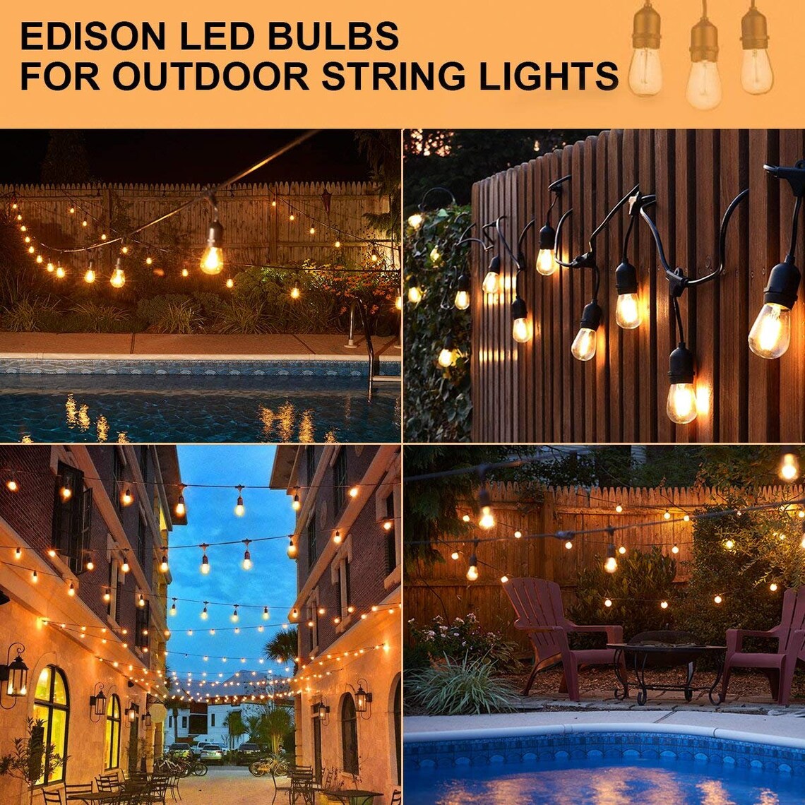 24FT Outdoor LED String Lights with 12 light sockets for Patio Etsy
