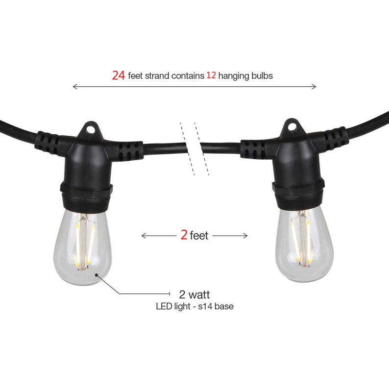 24FT Outdoor LED String Lights with 12 light sockets for Patio Etsy