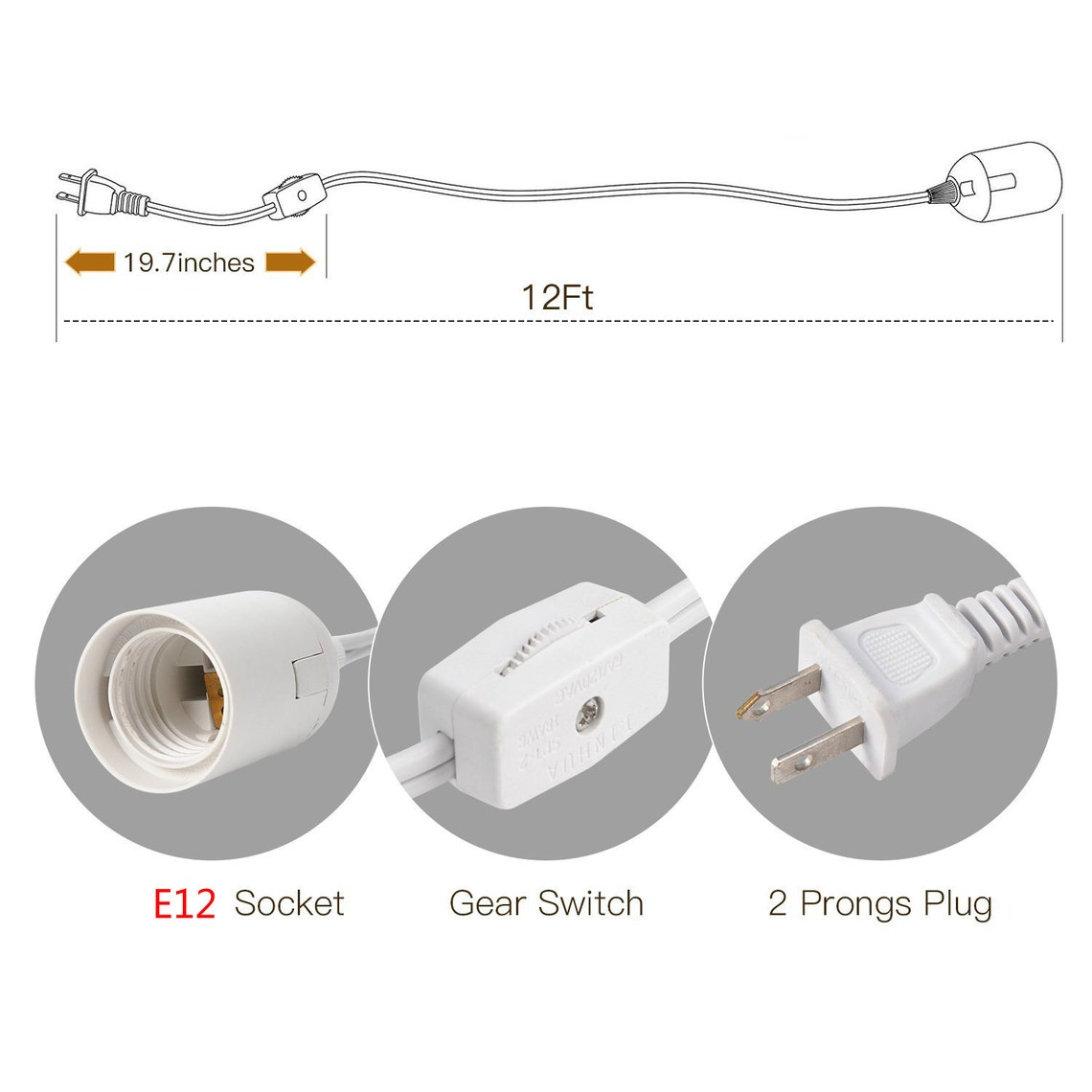 Ullisted 12ft Hanging Light Socket Extension Cord With E12 Etsy