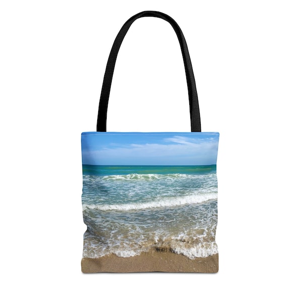 Ocean Waves TOTE BAG | Beach bag | Blue sky golden sand waves seashore art | Original photography | Nautical pouch | Eco-friendly carry-all