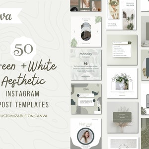 Plantillas de Instagram verdes y blancas / Plantillas de marca minimalistas / Plantillas de redes sociales de Canva