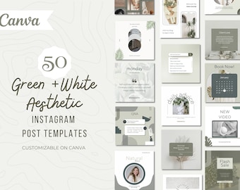 Groene en witte Instagram-sjablonen | Minimalistische merksjablonen | Canva-sjablonen voor sociale media