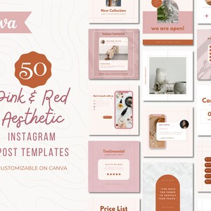 Pink and Red Instagram Templates | Aesthetic Branding Templates | Customizable Canva Social Media Templates