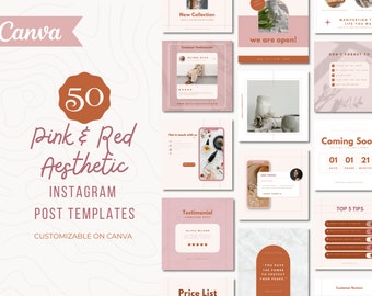 Roze en rode Instagram-sjablonen | Esthetische merksjablonen | Aanpasbare Canva-sjablonen voor sociale media