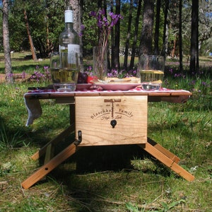 Customizable Picnic Basket That Converts Into a Table – Handcrafted Solid Hardwood, Unique Anniversary & Wedding Gift with Custom Engraving