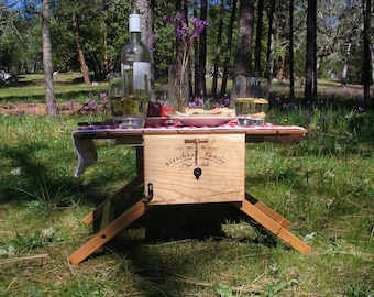 Customizable Picnic Basket That Converts Into a Table – Handcrafted Solid Hardwood, Unique Anniversary & Wedding Gift with Custom Engraving
