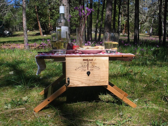 Picnic Basket Wine Carrier and Table Etsy