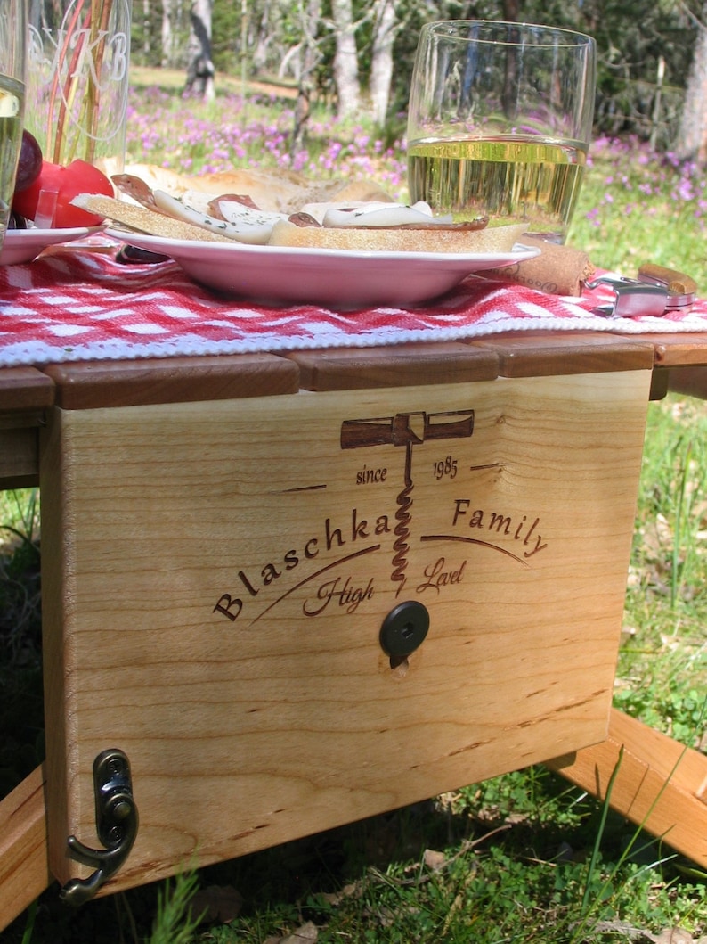 Picnic basket wine carrier and table Etsy