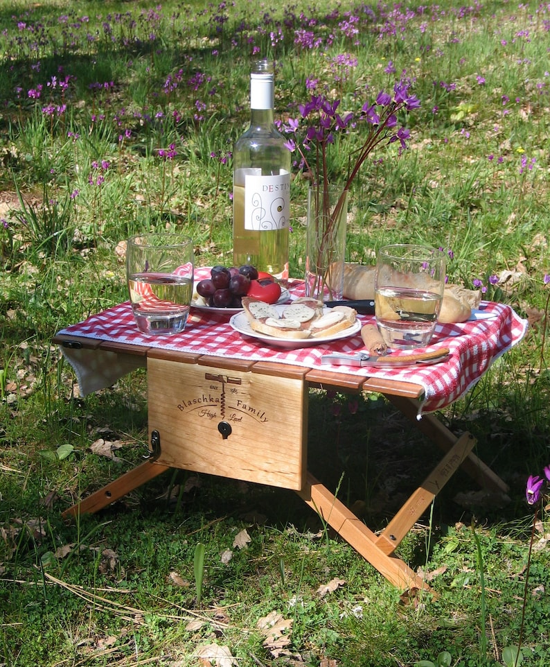 Picnic Basket Wine Carrier and Table Etsy