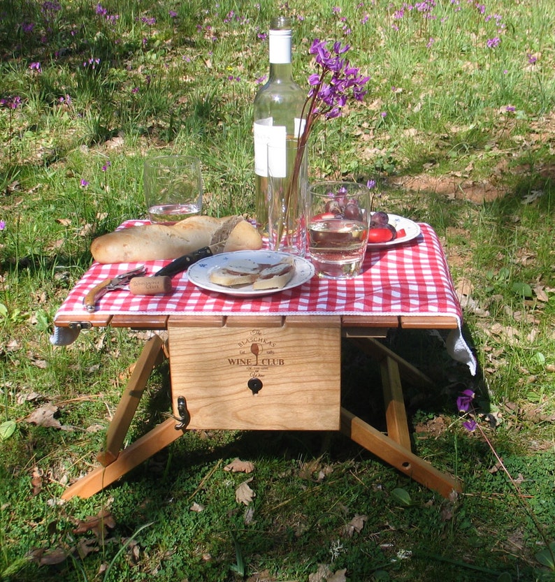 Picnic basket wine carrier and table Etsy