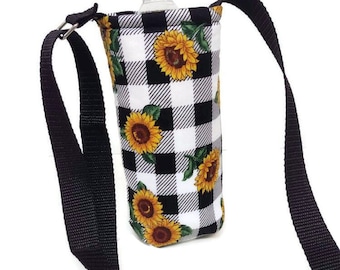 Plaid Sunflower Insulated Water Bottle Holder with Adjustable Strap