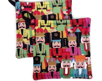 Potholder Set in a Christmas Nutcracker Fabric Pattern by Sewuseful Studios LLC ( 2 piece set)