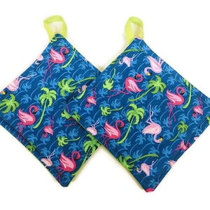 Pot holder for kitchen Pot Holder Set Oven Hot Pad Pot Holder for Cooking or Baking in a Tropical Flamingo Fabric Print