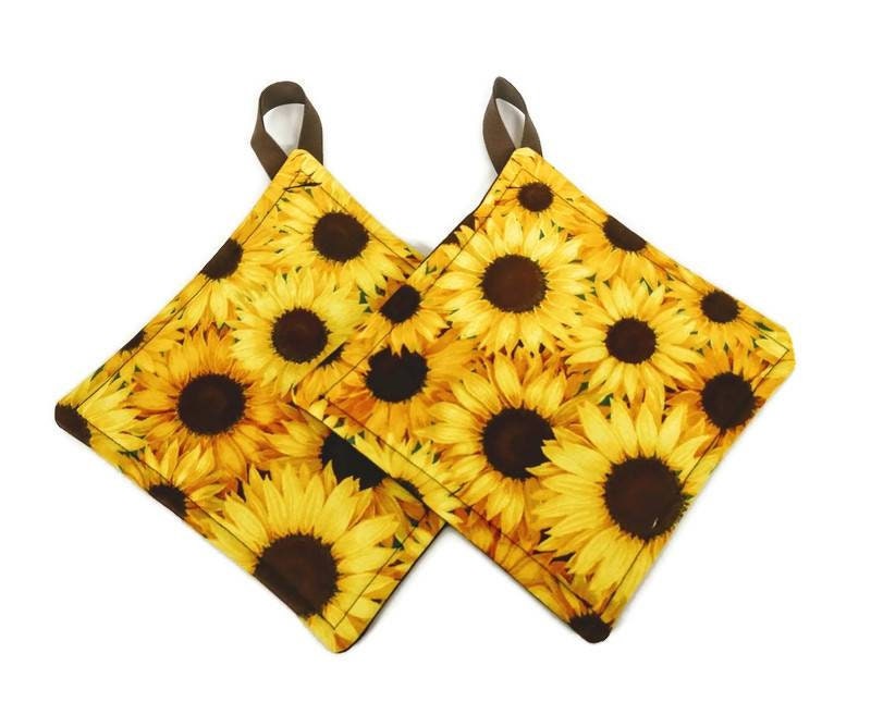 Pot holder for kitchen Pot Holder Set Oven Hot Pad Pot Holder for Cooking or Baking in a Field of Sunflower Fabric Print