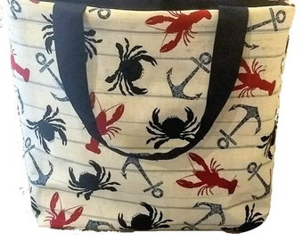 Nautical Beach Bag or Tote Bag with Pocket