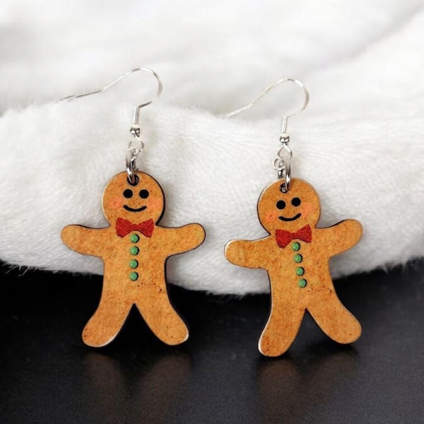 Dangle Earrings, Christmas Earrings, Gingerbread man Christmas cookie Christmas Earrings