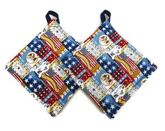 Pot holder for kitchen Pot Holder Set Oven Hot Pad Pot Holder for Cooking or Baking in a Liberty and Justice Fabric Print