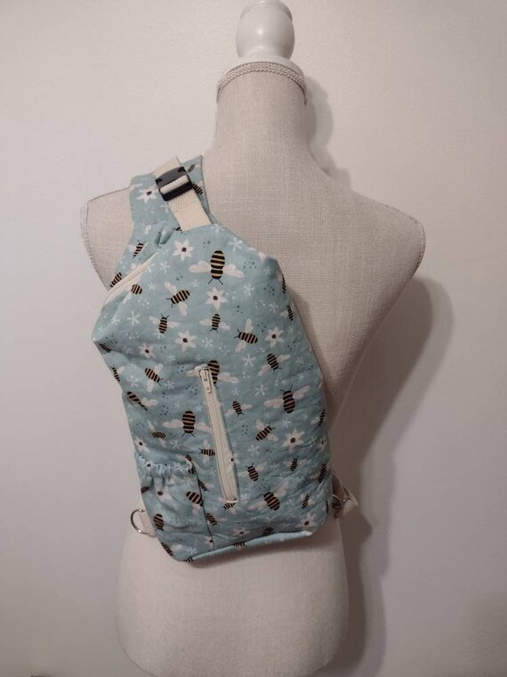 Teal Bee Sling Bag With Adjustable Strap and Zip Pockets - Etsy
