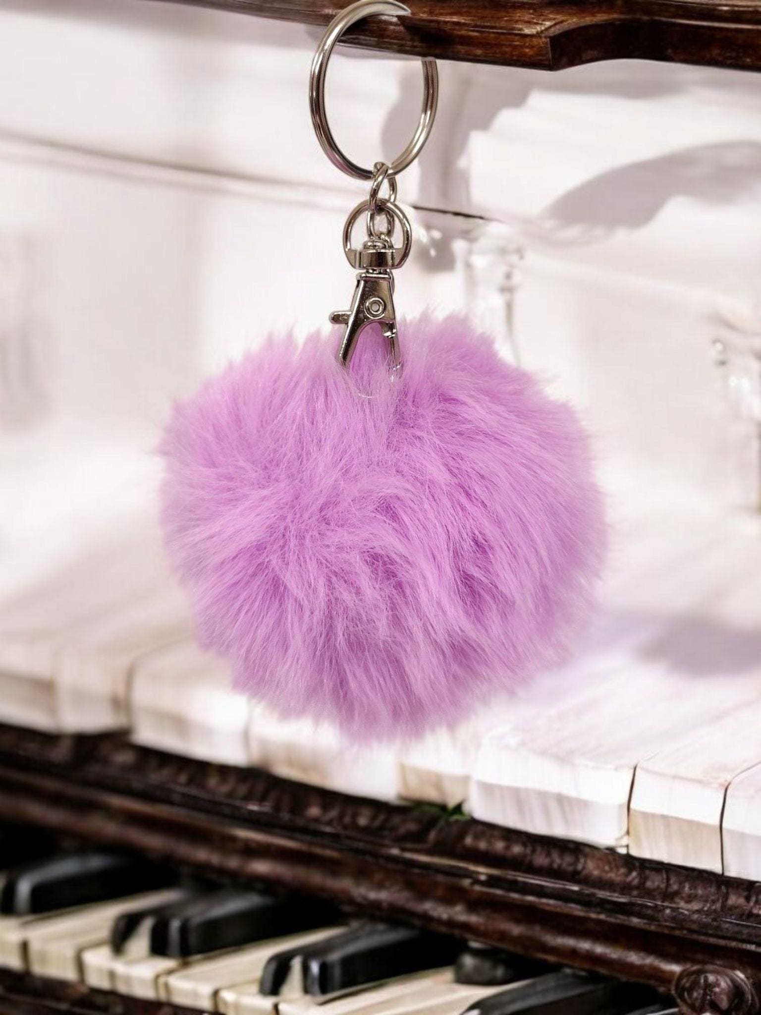 Purple Faux Fur Pom Pom Keychain With Lobster Clasp - Etsy