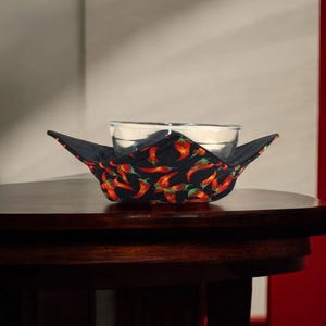 Large Bowl Cozy Microwave Safe Cotton Serving Bowl Pot Holder in a Red Chili Pepper Fabric Print