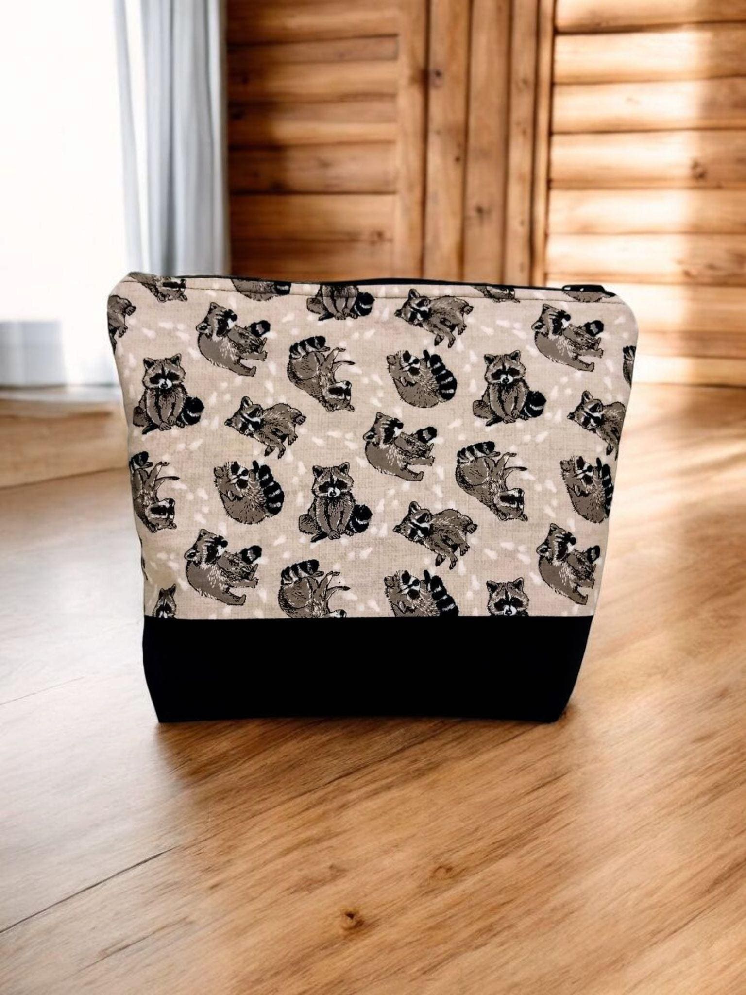 Fuzzy Racoon zippered cosmetic, make up, travel bag