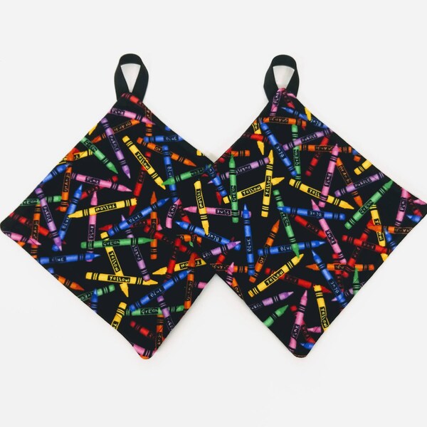 Pot holder for kitchen Pot Holder Set Oven Hot Pad Pot Holder for Cooking or Baking in a Multicolored Crayon Fabric Print