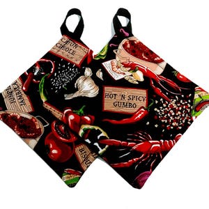 Pot holder for kitchen Pot Holder Set Oven Hot Pad Pot Holder for Cooking or Baking in a Cajun Gumbo Louisiana Fabric Print