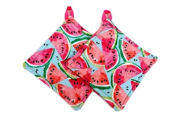 Pot holder for kitchen Pot Holder Set Oven Hot Pad Pot Holder for Cooking or Baking in a Springtime Watermelon Fabric Print