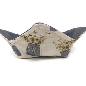 Microwavable Bowl Cozy Farmhouse Milk Jug quilted cotton reversible soup bowl holder