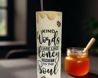 Skinny Tumbler, 20oz Gnome Tumbler Bee Kind with Lid and Straw