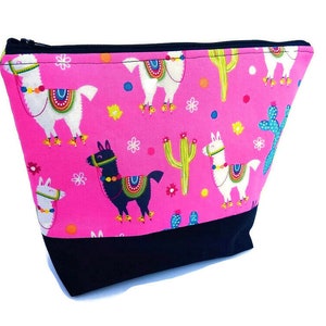 White and Black Llama zippered cosmetic, make up, travel bag