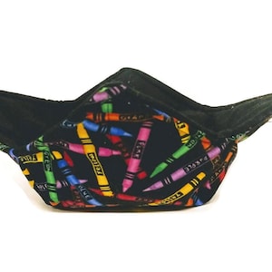 Teacher Gift under 20 dollars, Bowl Cozy Microwave Safe Cotton Soup Hot Bowl Pot Holder in a Multicolored Crayon Fabric Print