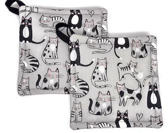 Pot holder for kitchen Pot Holder Set Oven Hot Pad Pot Holder for Cooking or Baking in a Grey Cat Fabric Print