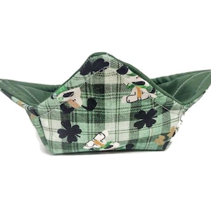 Bowl Cozy Microwave Safe Cotton Soup Hot Bowl Pot Holder in a St. Patrick&#39;s Day Green Puppy Dog and Solid Green Fabric Print