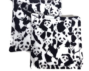 Pot holder for kitchen Pot Holder Set Oven Hot Pad Pot Holder for Cooking or Baking in a Black and White Panda Bear Fabric Print