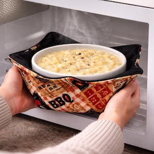 Bowl Cozy Microwave Safe Cotton Soup Hot Bowl Pot Holder in a BBQ Patchwork Fabric Print