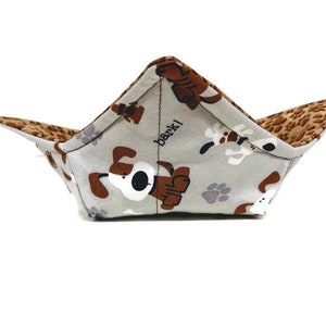 Microwave Bowl Cozy Puppy Dog and Paw print quilted cotton reversible microwavable soup bowl holder