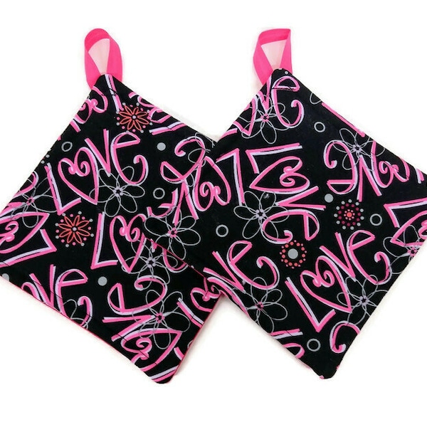 Pot holder for kitchen Pot Holder Set Oven Hot Pad Pot Holder for Cooking or Baking in a Valentines Day Love Fabric Print