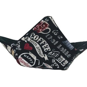 Microwavable bowl cozy| Soup bowl holder| Black Coffee Graffiti bowl cozy