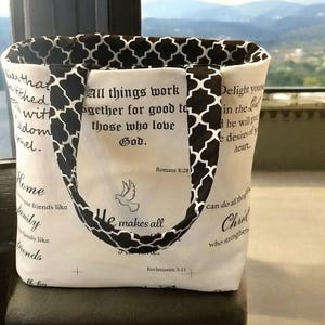 Handmade Scripture Tote Bag: Bible Quote, Lined Pocket