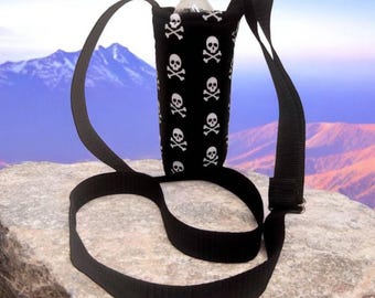 Water Bottle Holder, Skull Print Insulated Water Bottle Holder with Adjustable Strap