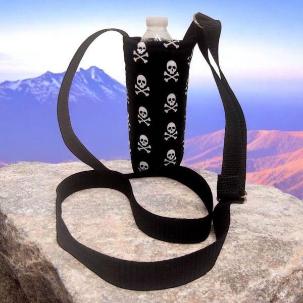 Water Bottle Holder, Skull Print Insulated Water Bottle Holder with Adjustable Strap