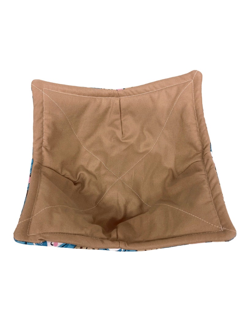 Bowl Cozy Microwave Safe Cotton Soup Hot Bowl Pot Holder in a Milk and Cookies and Solid Tan Fabric Print image 4