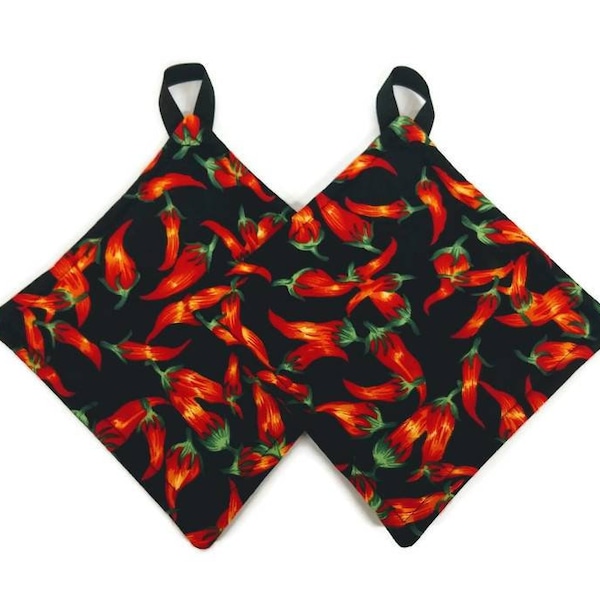 Pot holder for kitchen Pot Holder Set Oven Hot Pad Pot Holder for Cooking or Baking in a Red Chili Pepper Fabric Print